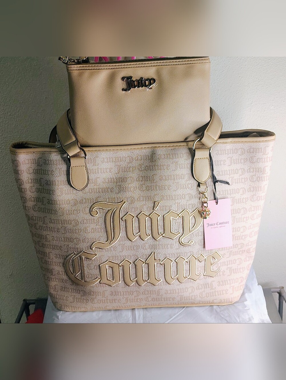 Juicy Couture Beige Logo Tote Bag